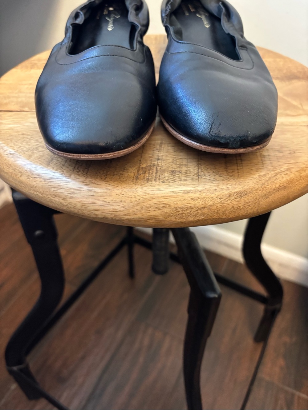 Robert Clergerie designer Black Leather Block Heel Ballet Flats - Picture 3 of 9